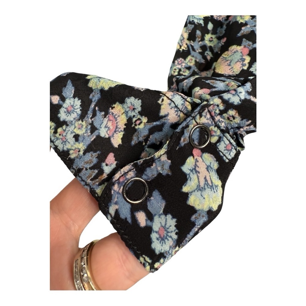 Free People Skyway Floral Drive in Boho Blouse Sash Tie Belt Black Blue Small - Picture 12 of 15